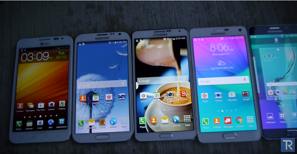 Samsung Galaxy Note 5, 4, 3, 2, 1 çarpışma testi