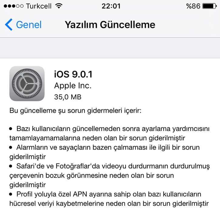 ios 9 0 1 guncellemesi