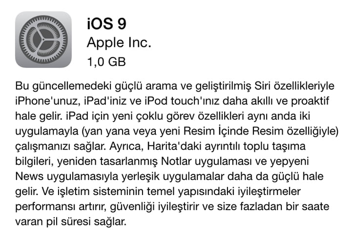 ios 9 guncellemesi cikti