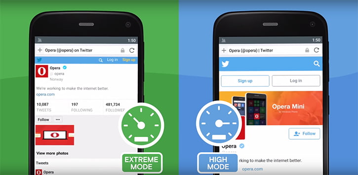 opera mini extreme ve high modlari