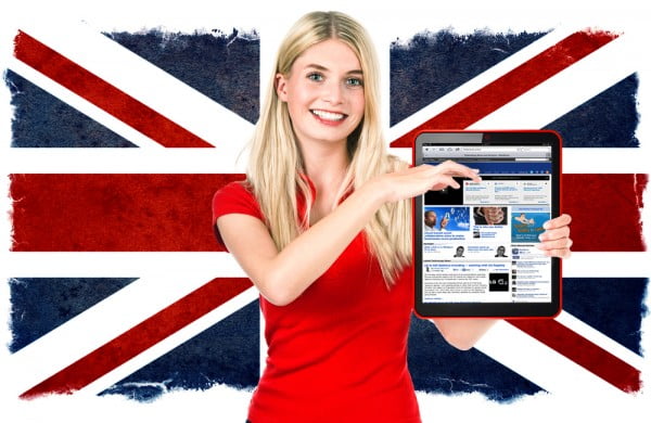 British girl with tablet