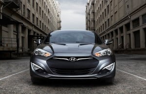 2017 Hyundai Genesis Coupe front angle headlights and grille