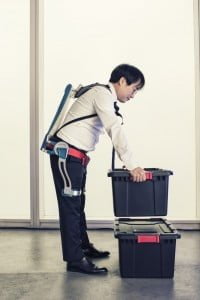exoskeleton picking up boxes