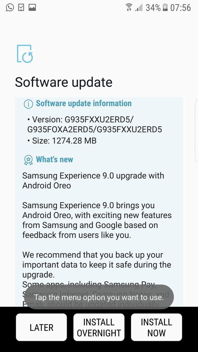 Galaxy S7 için Oreo güncellemesi