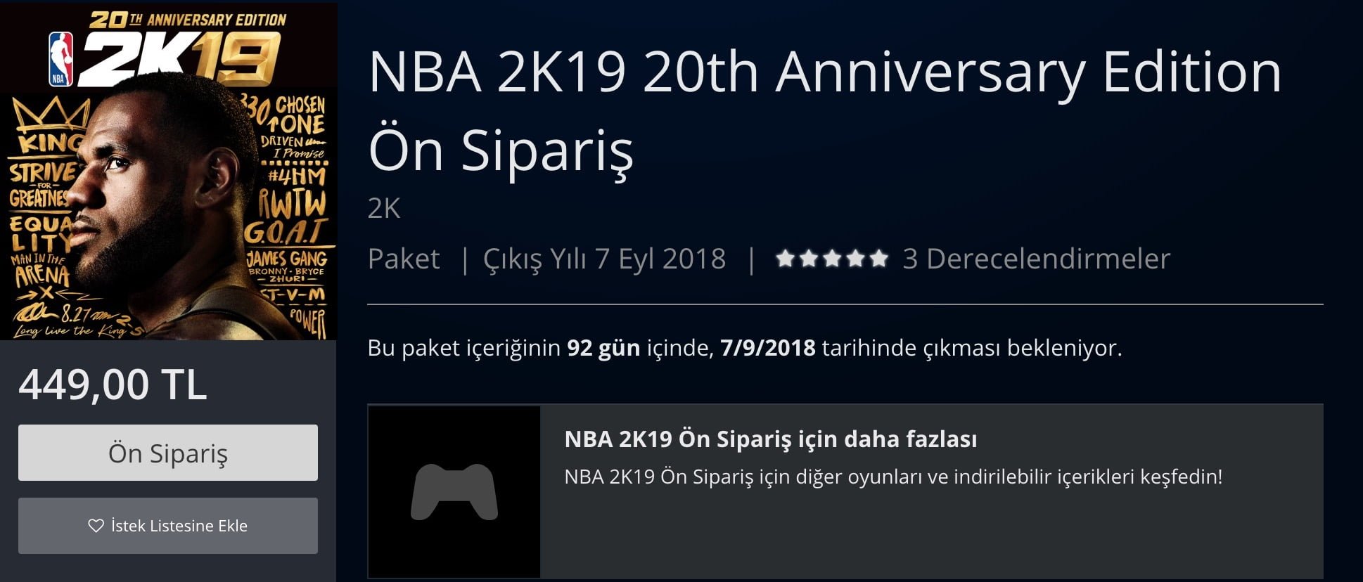 NBA 2K19 fiyatı