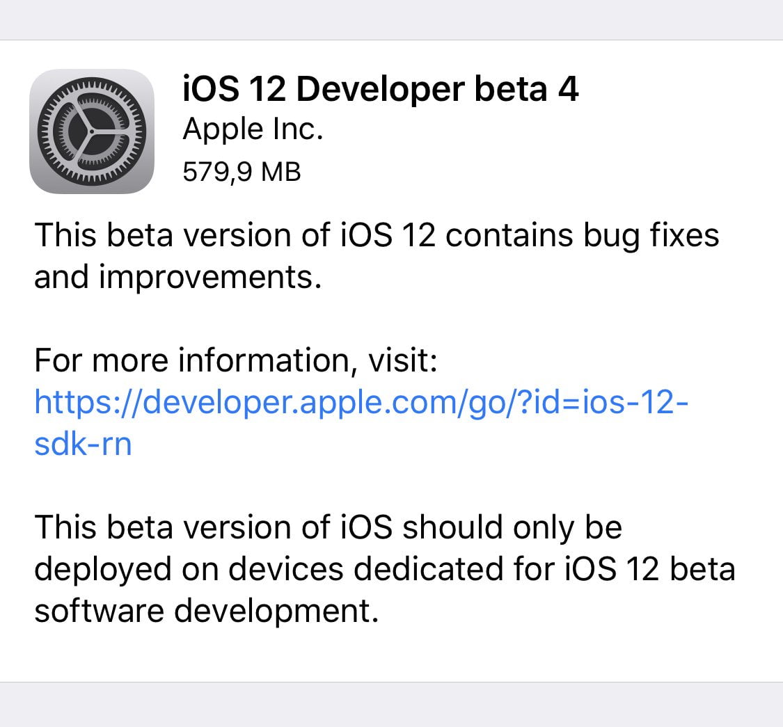 iOS 12 Beta 4