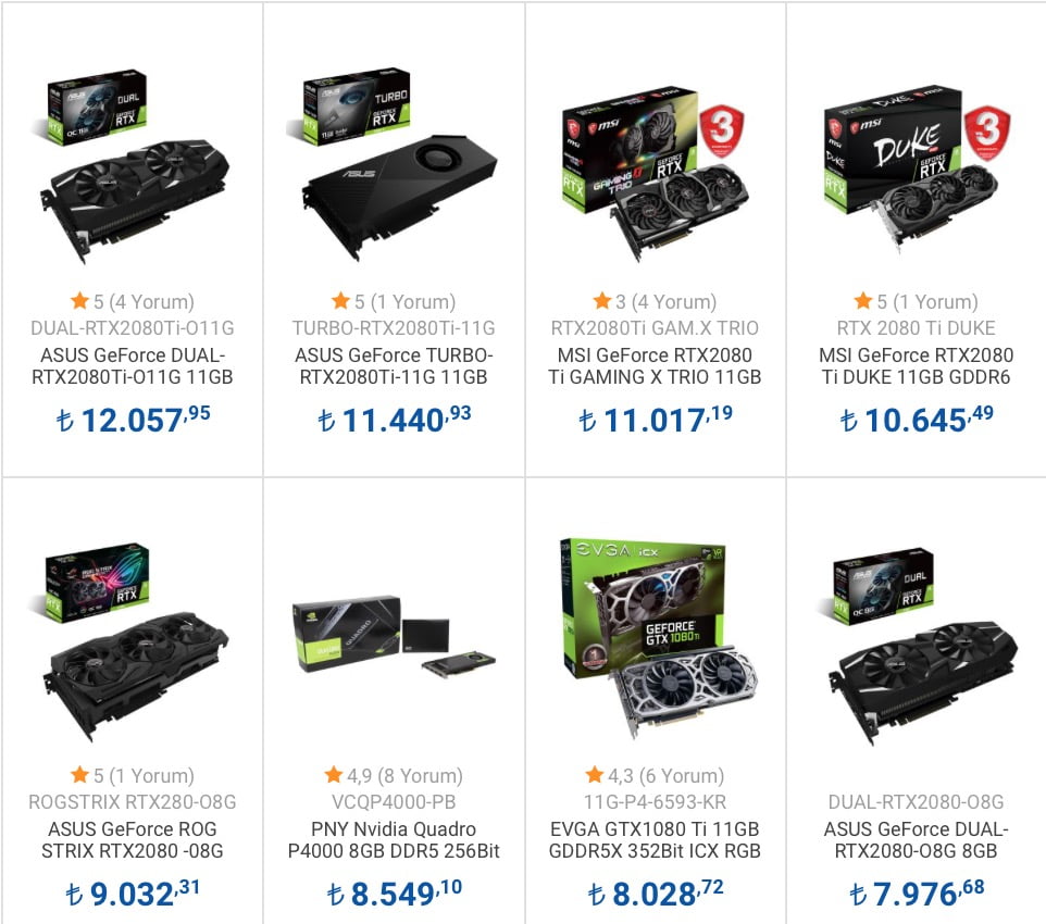 Nvidia RTX 2080 Türkiye fiyatı