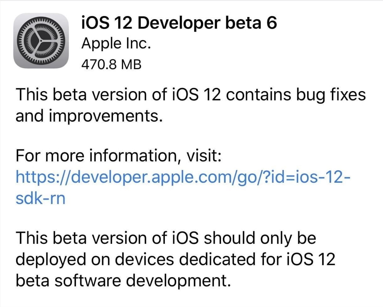 iOS 12 Beta 6