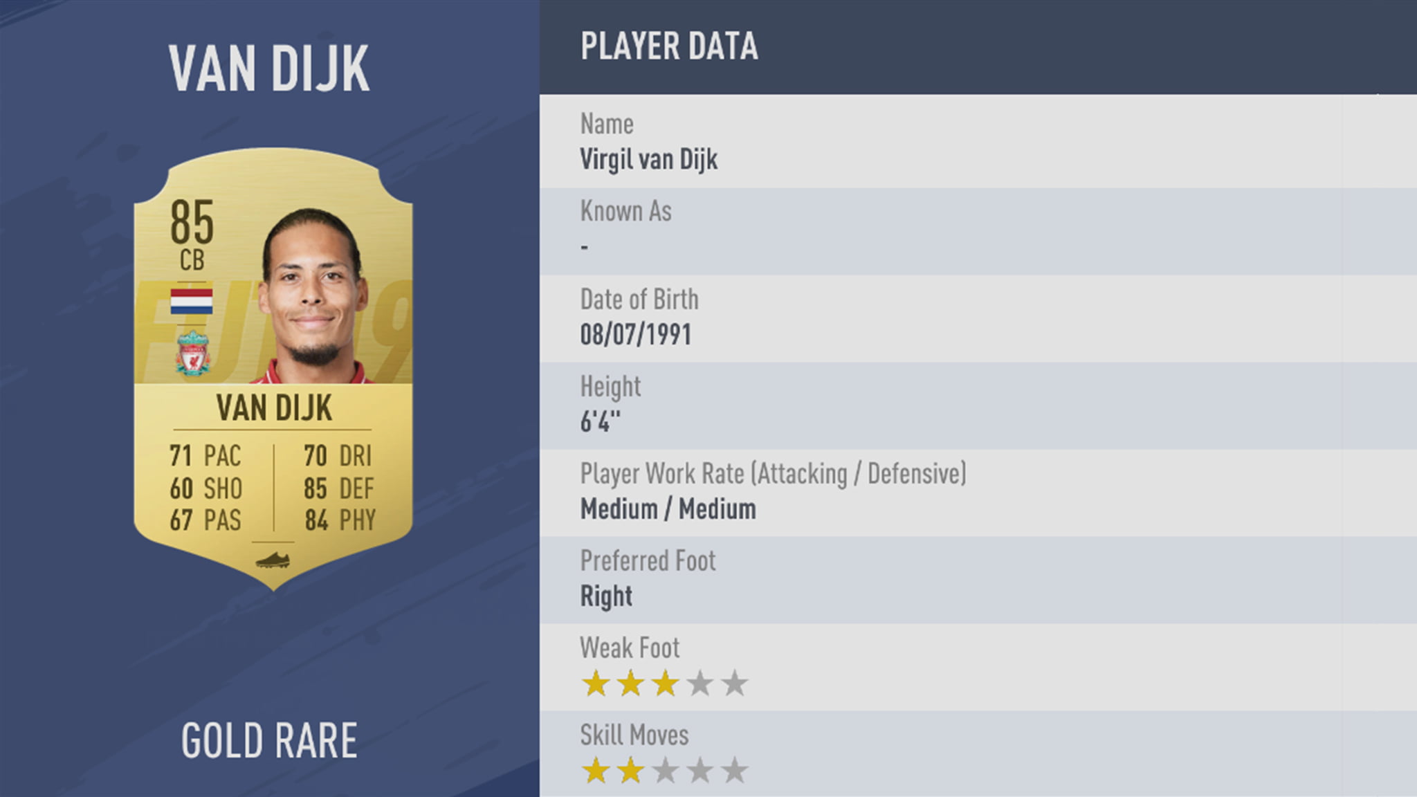 FIFA19 tile large 82 vanDijk lg
