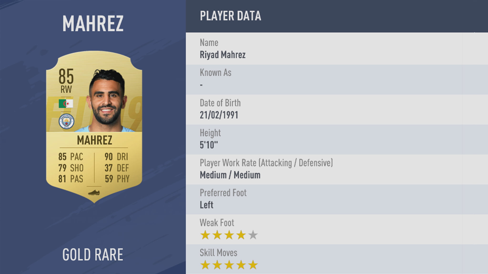 FIFA19 tile large 99 Mahrez lg
