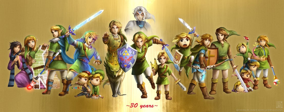 30th Anniversary of Legend of Zelda Evolution of Link by EternaLegend