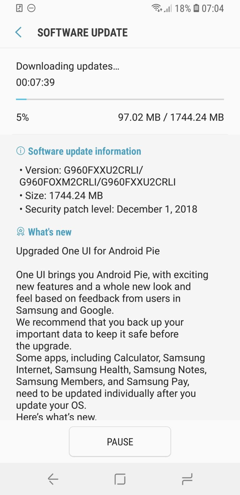 Galaxy S9 için Android Pie