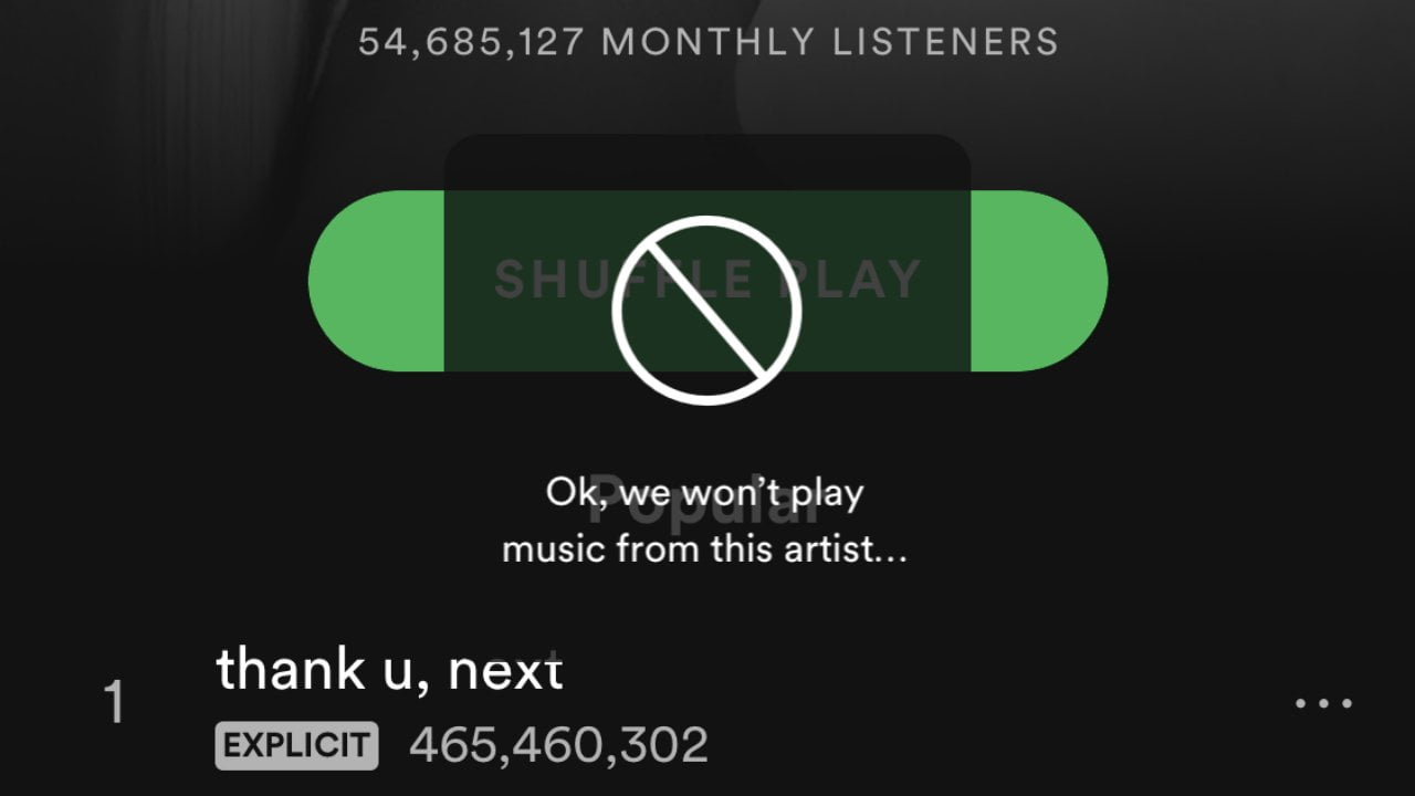 Spotify sanatçı engelleme