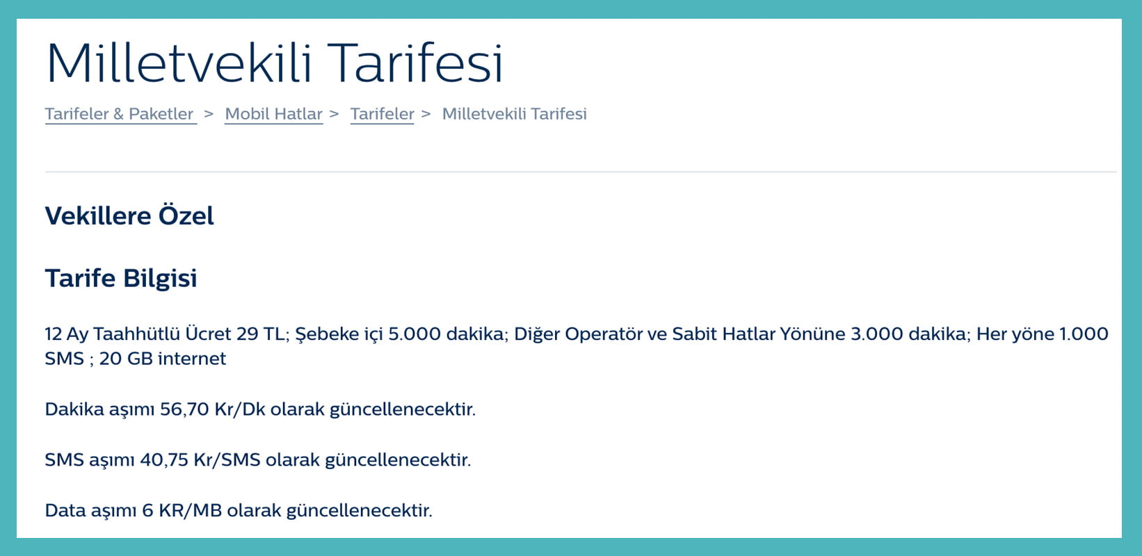 Türk Telekom Milletvekili Tarifesi 