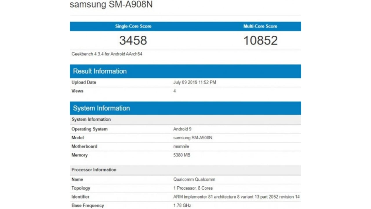 Galaxy A90 Geekbench testinde göründü! 2 Galaxy A90 Geekbench