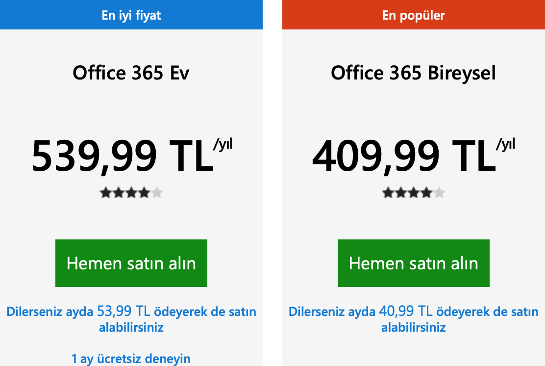 Office 365 fiyatı