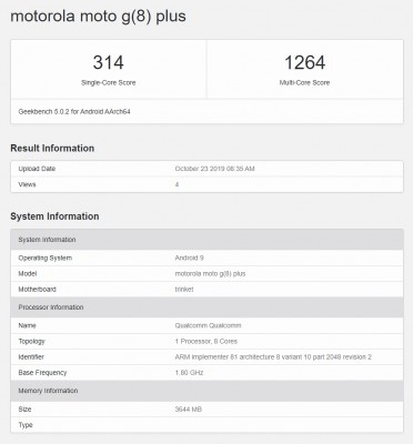 Moto G8 Plus Geekbench