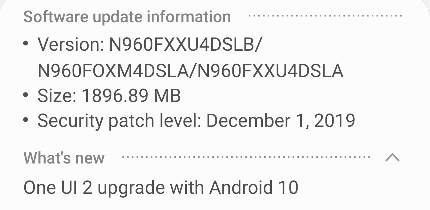 Galaxy Note 9 için Android 10 