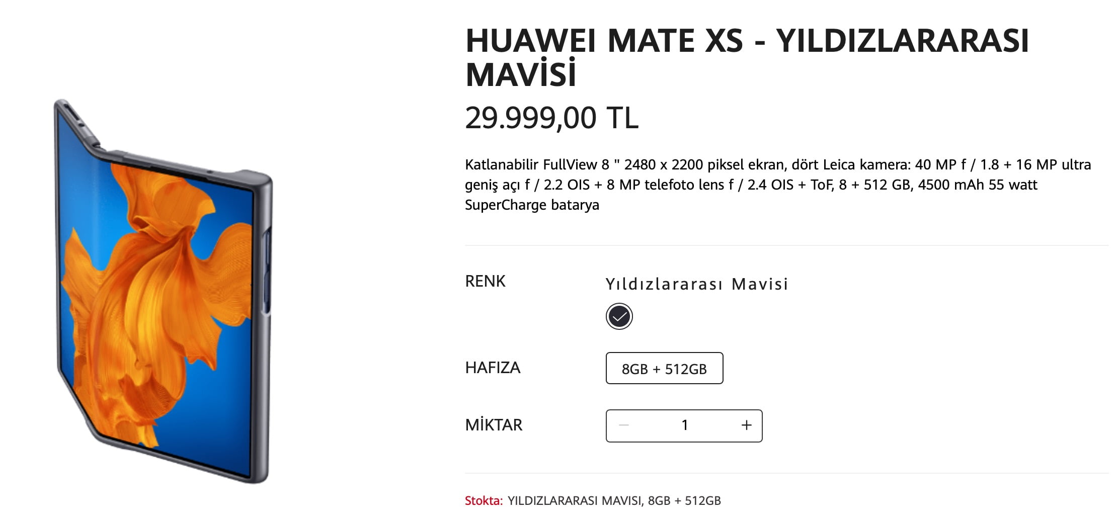 Huawei Mate Xs Türkiye fiyatı
