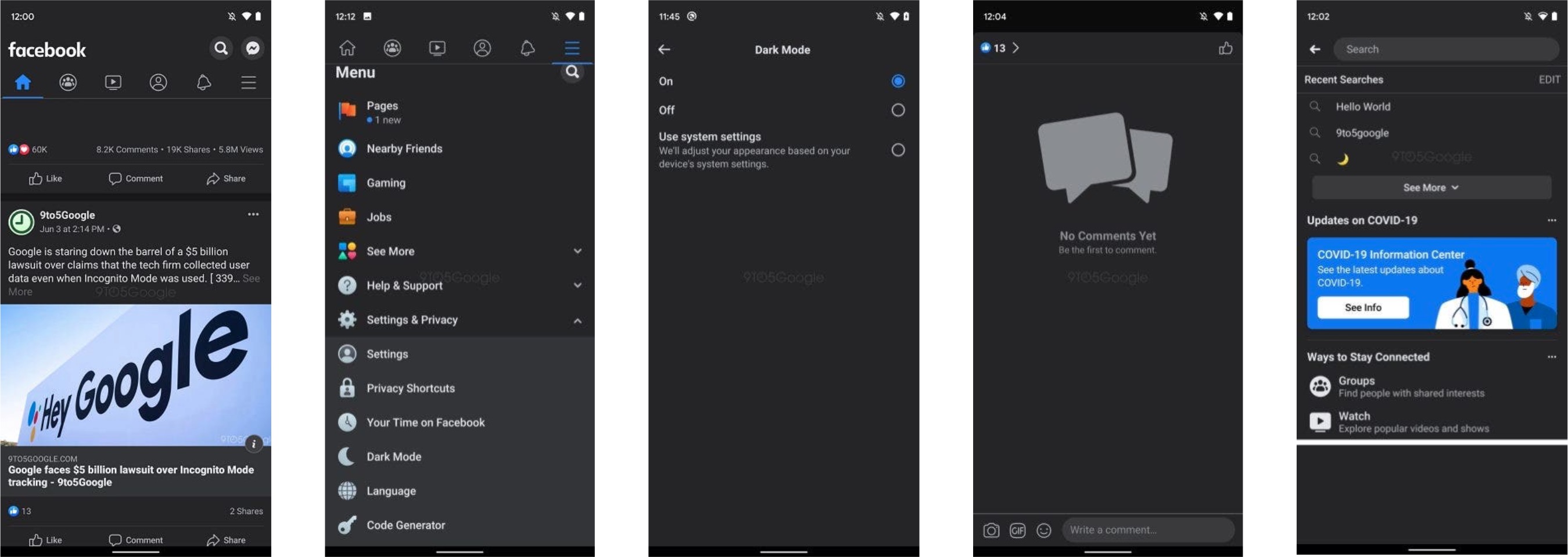 Facebook karanlık tema