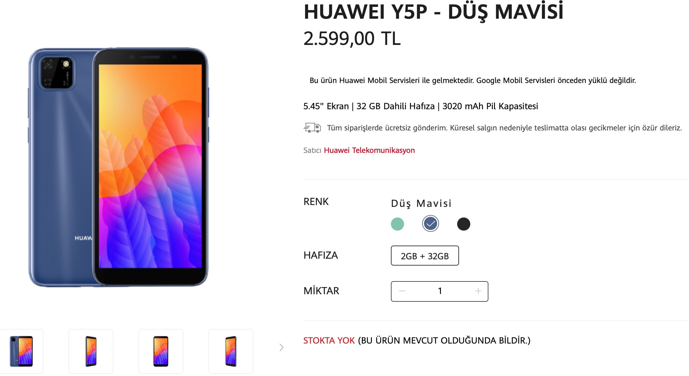 Huawei Y5p Türkiye fiyatı