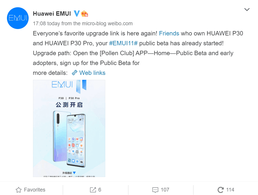 Huawei P30 için EMUI 11