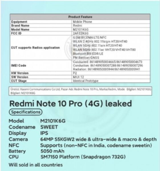 Redmi Note 10 Pro, FCC Listesinde Gözüktü