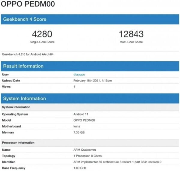 Oppo Find X3, 8GB RAM ve Android 11 ile Geekbench'te görüldü! 2 Oppo Find X3, 8GB RAM ve Android 11 ile Geekbench'te görüldü!