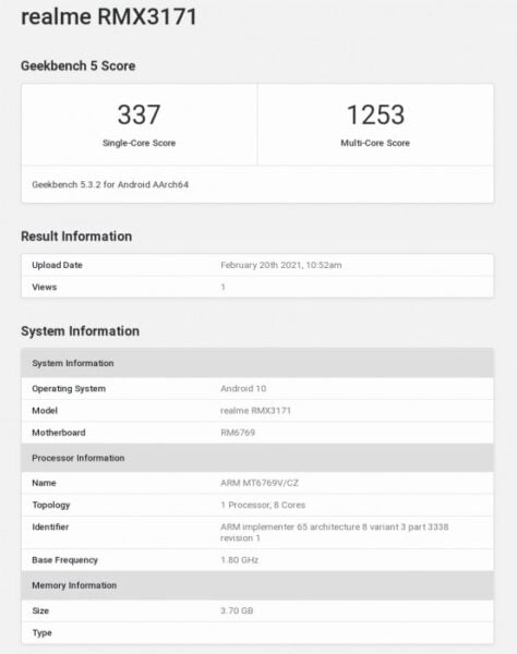 Realme Narzo 30A Geekbench'de görüldü!