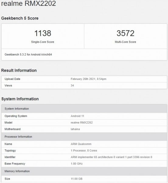 Realme GT 5G Geekbench'te göründü!
