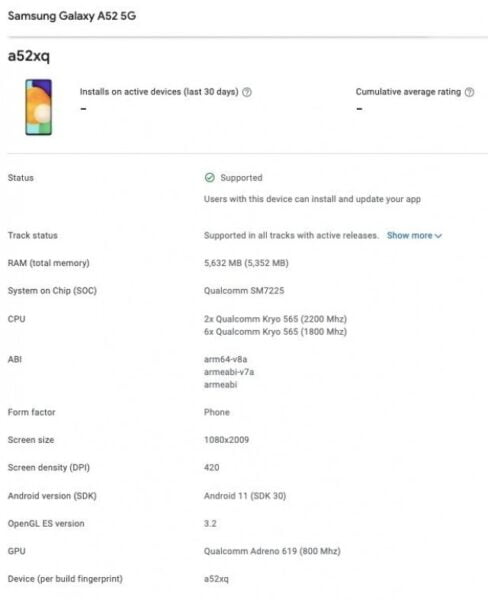 Samsung Galaxy A52 5G Google Play Console'da görüntülendi!