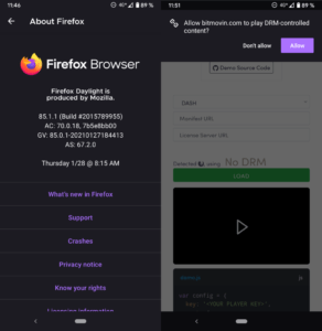 Firefox 85,  Android'de DRM korumalı içerikleri oynatmanıza izin verecek