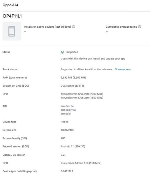 Oppo A74 4G, Google Play Console'da kendini gösterdi!