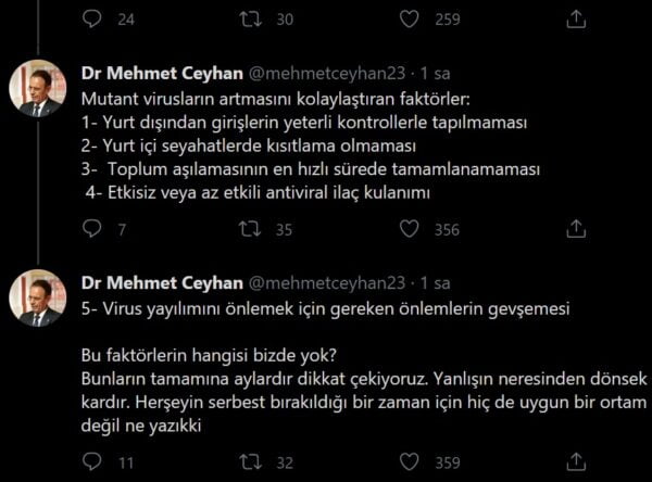 Prof. Dr. Mehmet Ceyhan mutant korona virüse karşı uyarıyor