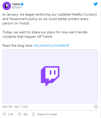 Twitch, kullanıcıları ciddi çevrimdışı suistimal nedeniyle yasaklayacak