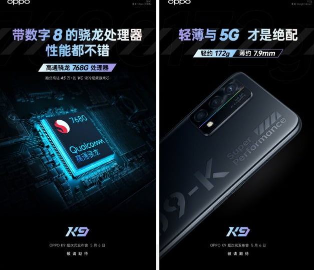 Oppo K9 5G, Snapdragon 768G SoC ile gelecek