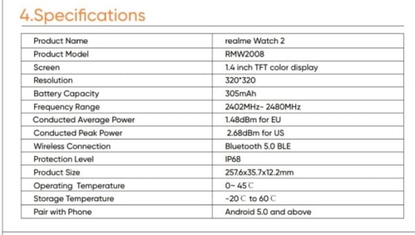 Realme Watch 2 için özellikler belli oldu