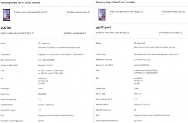 Samsung Galaxy Tab A7 Lite, Google Play Console'da görüldü
