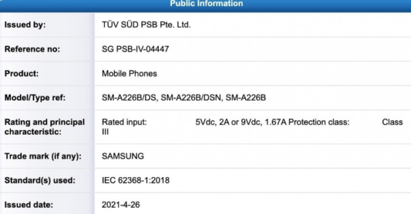 Samsung Galaxy A22 5G, TUV listesinde göründü