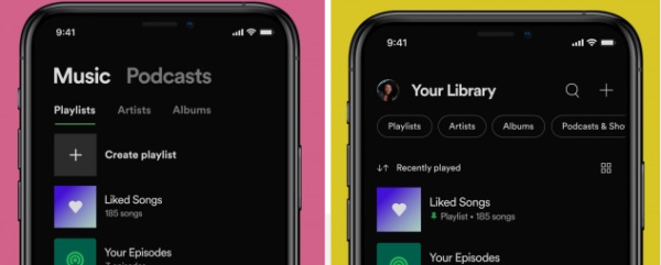 Spotify, iOS ve Android için kitaplık tasarımını yeniliyor