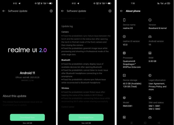Realme X3 ve X3 SuperZoom, Realme UI 2.0 ile Android 11 güncellemesi alıyor