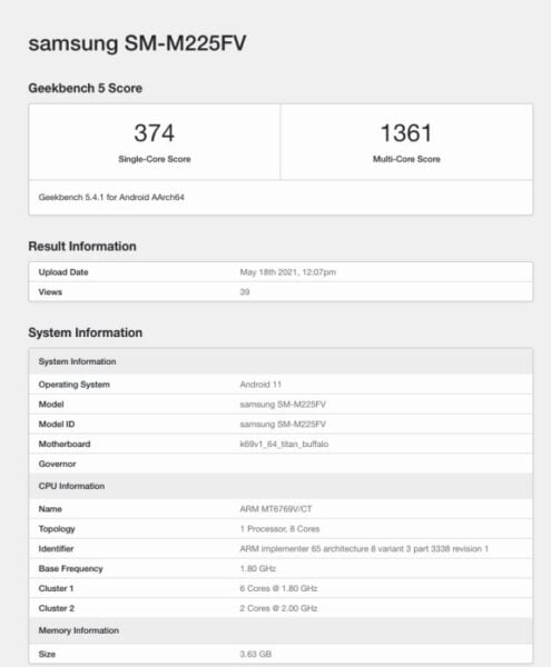 Samsung Galaxy M22 Geekbench'te göründü