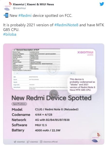 Redmi Note 8 MediaTek Helio G85 yonga seti ile gelebilir