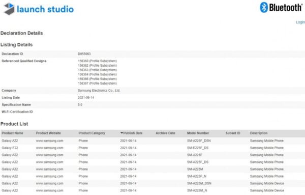 Samsung Galaxy F22 Bluetooth sertifikası aldı