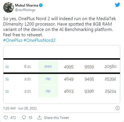 OnePlus Nord 2 5G, Dimensity 1200 ile görüntülendi!