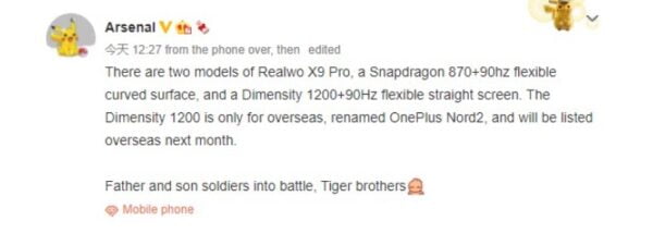 OnePlus Nord 2, Realme X9 Pro'nun yenilenmiş hali olacak