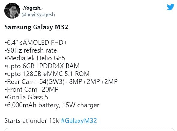 Galaxy M32 için tüm özellikler belli oldu