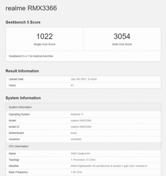 Realme X9 Pro, Snapdragon 870 ile Geekbench'te görüldü 2 Realme X9 Pro, Snapdragon 870 ile Geekbench'te görüldü