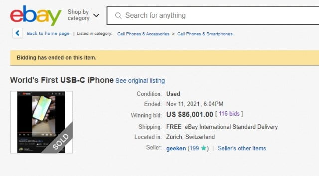 Dünyanın ilk USB C girişine sahip iPhone’u satıldı