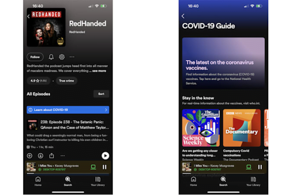Spotify, COVID-19 içerik danışmanlığını ekliyor